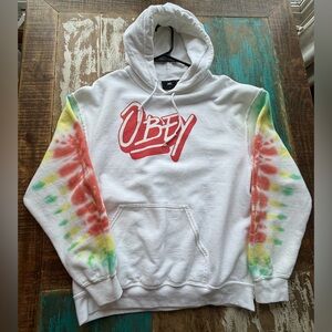 Obey White Hoodie with Tie-Dye Sleeves